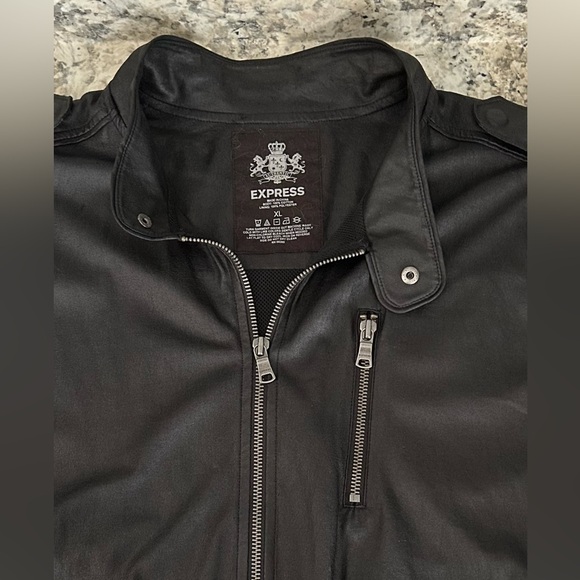 Express Mens Black Faux Leather Moto Biker Jacket Size XL - Picture 6 of 12